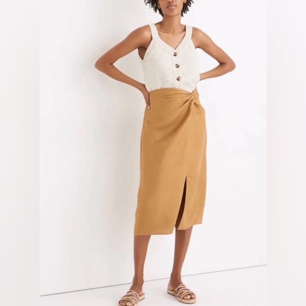 Madewell Knotted Linen blend Midi Skirt